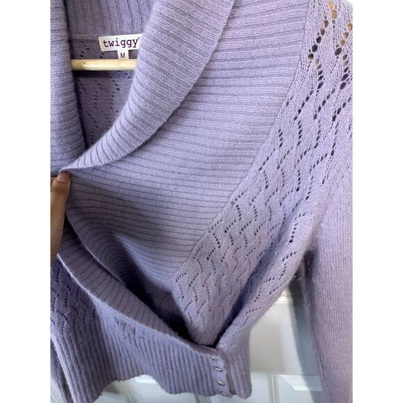 Twiggy Purple Angora Blend Wool Wrap Sweater Size Medium - Picture 7 of 9